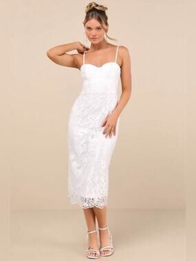 Lulu's  Brittley White Embroidered Bustier Midi Dress - Size S NWT